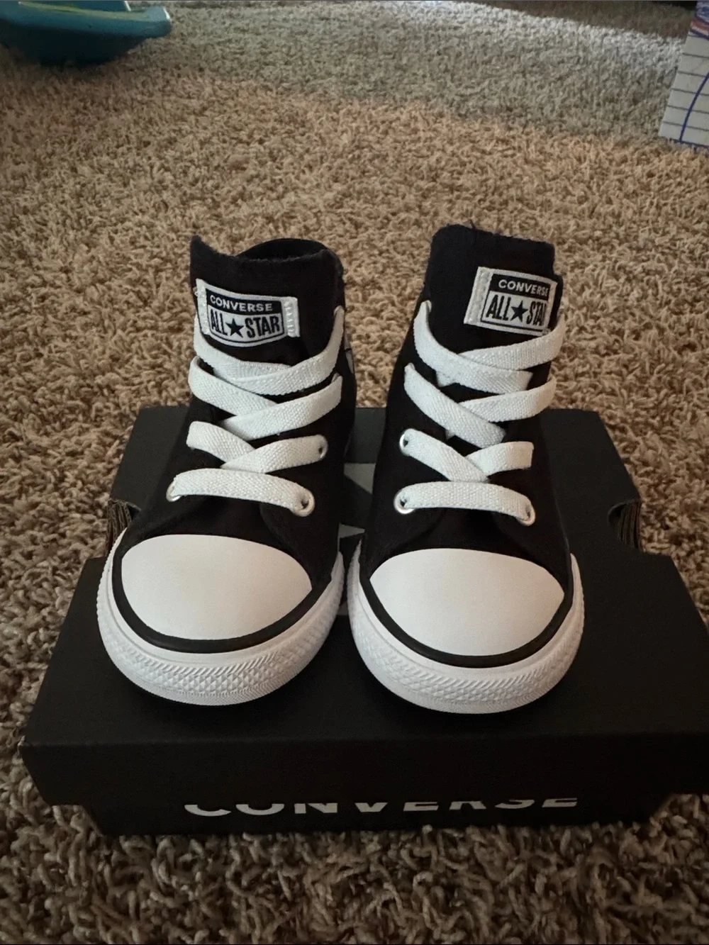 NWT! Converse Kids Black and White High Top Sneakers